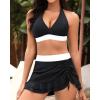 imageYonique Womens High Waisted Bikini with Skirt Two Piece Swimsuit with Tummy Control Halter Bathing SuitBlack and White