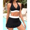 imageYonique Womens High Waisted Bikini with Skirt Two Piece Swimsuit with Tummy Control Halter Bathing SuitBlack and White
