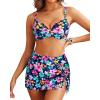 imageYonique Womens Underwire Bikini with Skirt  Push Up Bathing Suit Two Piece High Waisted Swimsuit 2025 SwimwearColorful Flower