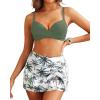 imageYonique Womens Underwire Bikini with Skirt  Push Up Bathing Suit Two Piece High Waisted Swimsuit 2025 SwimwearGreen Palm Tree
