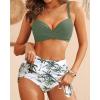 imageYonique Womens Underwire Bikini with Skirt  Push Up Bathing Suit Two Piece High Waisted Swimsuit 2025 SwimwearGreen Palm Tree