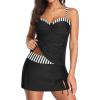 imageYonique Womens Underwire Tankini Swimsuits with Skirt Two Piece Bathing Suits Tummy Control SwimwearBlack White Stripe