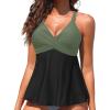 imageWomen Underwire Tankini Top  Flowy Swimsuit Top Only Cross Back Twist Bathing Suit No Bottom 2025Olive Green