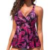 imageWomen Underwire Tankini Top  Flowy Swimsuit Top Only Cross Back Twist Bathing Suit No Bottom 2025Pink Leaves