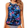 imageWomens High Neck Tankini Top  Blouson Bathing Suit Top Loose Fit Swim Top 2025 Modest Swimsuit Top No BottomBlue and Flower