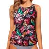 imageWomens High Neck Tankini Top  Blouson Bathing Suit Top Loose Fit Swim Top 2025 Modest Swimsuit Top No BottomRed Leaves