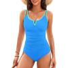 imageWomens One Piece Swimsuit Tummy Control  Slimming Bathing Suit V Wired Full Coverage 2025 SwimwearBlue and Green Block
