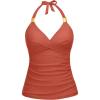 imageWomens Tankini Top Only  Halter Swim Top 2025 Tummy Control Bathing Suit Top No BottomBrick Red