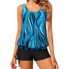 imageYonique Blouson Tankini Swimsuits for Women 2 Piece Bathing Suits Tops with Boyshorts Modest Loose Fit SwimwearBlue Wavy Pattern