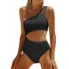 imageYonique Cutout One Piece Swimsuit Women  One Shoulder Bathing Suit Ribbed Swimwear 2025 MonokiniBlack