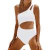 imageYonique Cutout One Piece Swimsuit Women  One Shoulder Bathing Suit Ribbed Swimwear 2025 MonokiniWhite