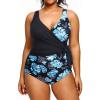 imageYonique Plus Size One Piece Swimsuits for Women Tummy Control Bathing Suits Full Coverage SwimwearBlue Floral