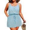 imageYonique Plus Size Swimsuit Cover Up  Hollow Out Button Down Beach Coverups Spaghetti Strap Bathing Suit 2025 Summer DressLight Blue
