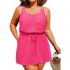 imageYonique Plus Size Swimsuit Cover Up  Hollow Out Button Down Beach Coverups Spaghetti Strap Bathing Suit 2025 Summer DressPink