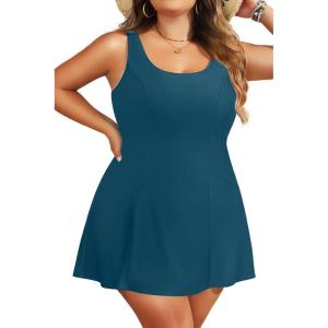 imagePlus Size Swim Dress  One Piece Swimsuit for Women Tummy Control Bathing Suit Modest Skirted Swimwear 2025Teal