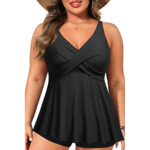 imagePlus Size Tankini Top Only  Flowy Bathing Suits Top Plus Size Swim Top 2025 Modest Swimsuits TopBlack
