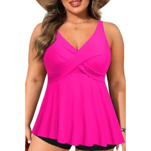 imagePlus Size Tankini Top Only  Flowy Bathing Suits Top Plus Size Swim Top 2025 Modest Swimsuits TopHot Pink