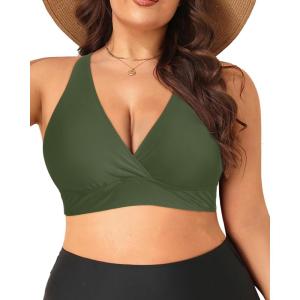 imageYonique Women Plus Size Bikini Top Large Bust Swim Top Full Coverage Swimsuit Sport Bra Bathing SuitArmy Green
