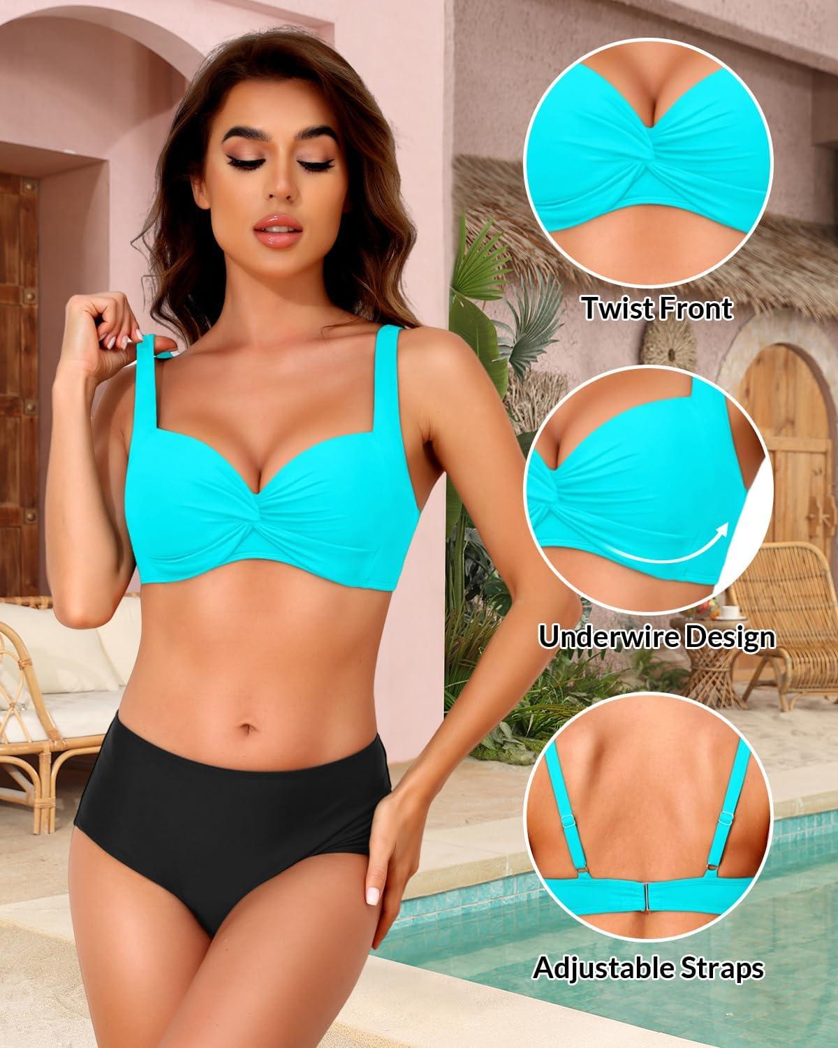 imageWomen Underwire Bikini Top  2025 Push Up Swimsuit Tops Padded Bra Bathing SuitTeal