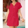 imageTerry Cloth Cover Ups  Hooded Cotton Swim Sun Coverup with Zipper Pockets Beach SwimsuitsRed