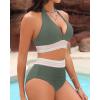 imageWomen Tummy Control Two Piece Swimsuit  High Waisted Bathing Suit Halter Bikini Set Push Up Swimwear 2025Army Green