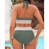 imageWomen Tummy Control Two Piece Swimsuit  High Waisted Bathing Suit Halter Bikini Set Push Up Swimwear 2025Army Green