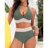imageWomen Tummy Control Two Piece Swimsuit  High Waisted Bathing Suit Halter Bikini Set Push Up Swimwear 2025Army Green