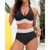 imageWomen Tummy Control Two Piece Swimsuit  High Waisted Bathing Suit Halter Bikini Set Push Up Swimwear 2025Black