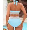 imageWomen Tummy Control Two Piece Swimsuit  High Waisted Bathing Suit Halter Bikini Set Push Up Swimwear 2025Blue