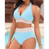 imageWomen Tummy Control Two Piece Swimsuit  High Waisted Bathing Suit Halter Bikini Set Push Up Swimwear 2025Blue