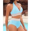 imageWomen Tummy Control Two Piece Swimsuit  High Waisted Bathing Suit Halter Bikini Set Push Up Swimwear 2025Blue