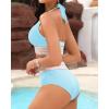 imageWomen Tummy Control Two Piece Swimsuit  High Waisted Bathing Suit Halter Bikini Set Push Up Swimwear 2025Blue