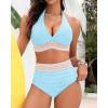 imageWomen Tummy Control Two Piece Swimsuit  High Waisted Bathing Suit Halter Bikini Set Push Up Swimwear 2025Blue