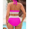 imageWomen Tummy Control Two Piece Swimsuit  High Waisted Bathing Suit Halter Bikini Set Push Up Swimwear 2025Hot Pink