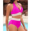 imageWomen Tummy Control Two Piece Swimsuit  High Waisted Bathing Suit Halter Bikini Set Push Up Swimwear 2025Hot Pink
