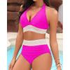 imageWomen Tummy Control Two Piece Swimsuit  High Waisted Bathing Suit Halter Bikini Set Push Up Swimwear 2025Hot Pink