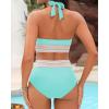 imageWomen Tummy Control Two Piece Swimsuit  High Waisted Bathing Suit Halter Bikini Set Push Up Swimwear 2025Light Blue
