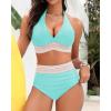 imageWomen Tummy Control Two Piece Swimsuit  High Waisted Bathing Suit Halter Bikini Set Push Up Swimwear 2025Light Blue