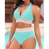 imageWomen Tummy Control Two Piece Swimsuit  High Waisted Bathing Suit Halter Bikini Set Push Up Swimwear 2025Light Blue