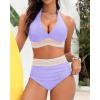 imageWomen Tummy Control Two Piece Swimsuit  High Waisted Bathing Suit Halter Bikini Set Push Up Swimwear 2025Light Purple