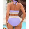 imageWomen Tummy Control Two Piece Swimsuit  High Waisted Bathing Suit Halter Bikini Set Push Up Swimwear 2025Light Purple