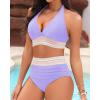 imageWomen Tummy Control Two Piece Swimsuit  High Waisted Bathing Suit Halter Bikini Set Push Up Swimwear 2025Light Purple