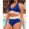 imageWomen Tummy Control Two Piece Swimsuit  High Waisted Bathing Suit Halter Bikini Set Push Up Swimwear 2025Royal Blue