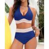 imageWomen Tummy Control Two Piece Swimsuit  High Waisted Bathing Suit Halter Bikini Set Push Up Swimwear 2025Royal Blue