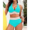imageWomen Tummy Control Two Piece Swimsuit  High Waisted Bathing Suit Halter Bikini Set Push Up Swimwear 2025Turquoise