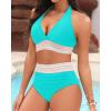 imageWomen Tummy Control Two Piece Swimsuit  High Waisted Bathing Suit Halter Bikini Set Push Up Swimwear 2025Turquoise