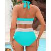 imageWomen Tummy Control Two Piece Swimsuit  High Waisted Bathing Suit Halter Bikini Set Push Up Swimwear 2025Turquoise
