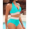 imageWomen Tummy Control Two Piece Swimsuit  High Waisted Bathing Suit Halter Bikini Set Push Up Swimwear 2025Turquoise