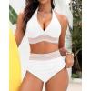 imageWomen Tummy Control Two Piece Swimsuit  High Waisted Bathing Suit Halter Bikini Set Push Up Swimwear 2025White
