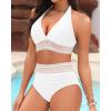 imageWomen Tummy Control Two Piece Swimsuit  High Waisted Bathing Suit Halter Bikini Set Push Up Swimwear 2025White